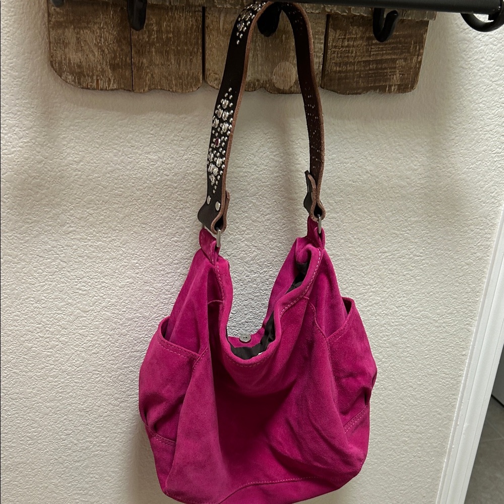 Pink Suede Shoulder Bag